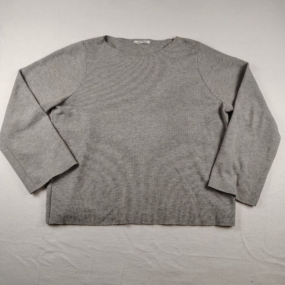 Zara Trafaluc Gray Ribbed Knit Sweater Shirt Womens Medium